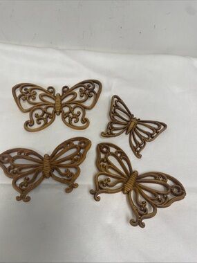 4 VTG 1978 Homco Rattan/Wicker  Look Butterfly Wall Decor Boho Cottagecore Set